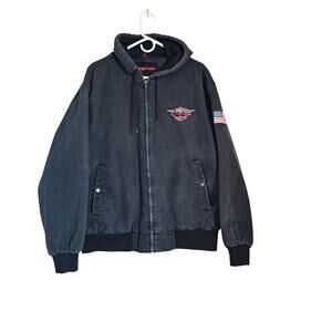 ​Vintage 2003 Snap-on Hooded Work Jacket XL Faded Black Canvas Barn Coat Y2K